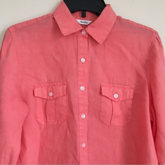 Talbots Linen Orange Button Up Long Sleeves Causal Relaxed Fit Shirt - Picture 3 of 14